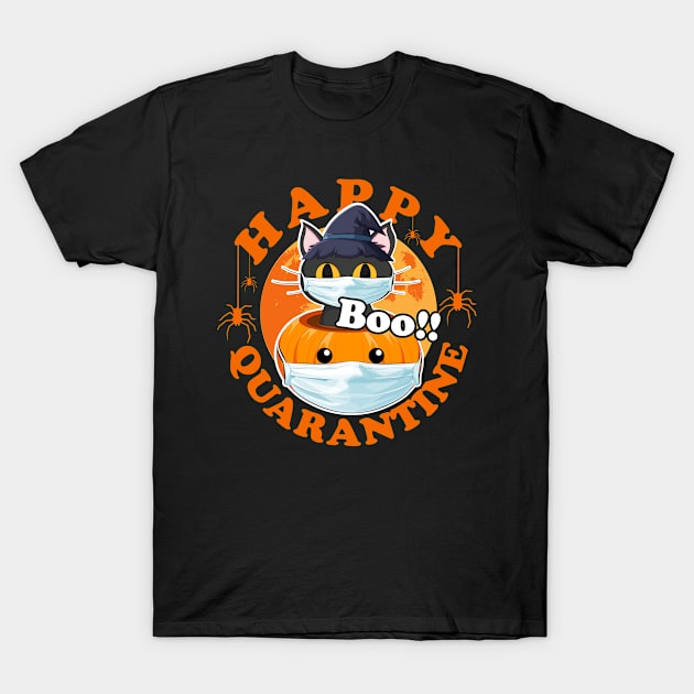 Happy Quarantine, Cat Pumpkin Face Mask Halloween Costume T-Shirt by Kawaii_Tees